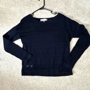Ann Taylor LOFT Scoop Neck Sweater Drop-Shoulder Long Sleeves Black Medium